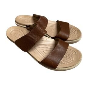 Crocs A-Leigh Wedge strap Leather slide Sandal Womens Size 8